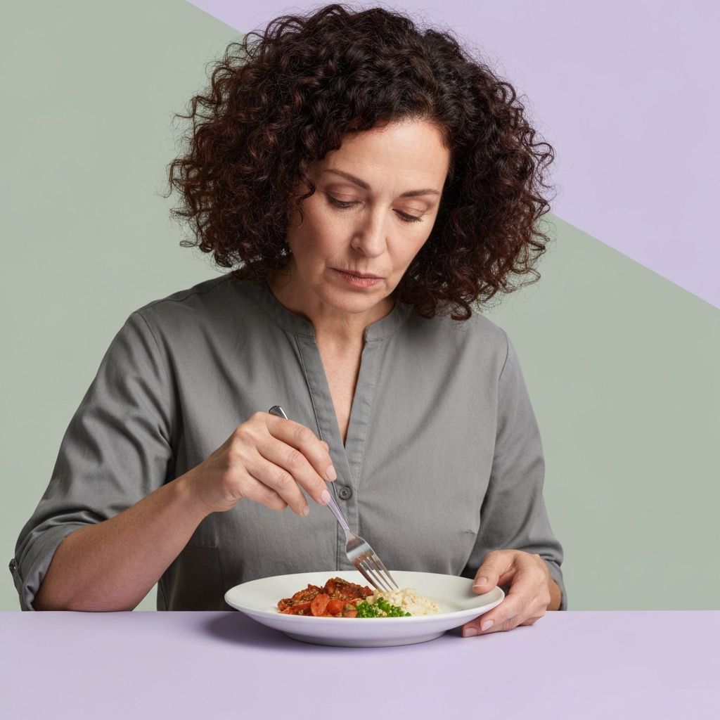 Person eating mindfully with focused attention